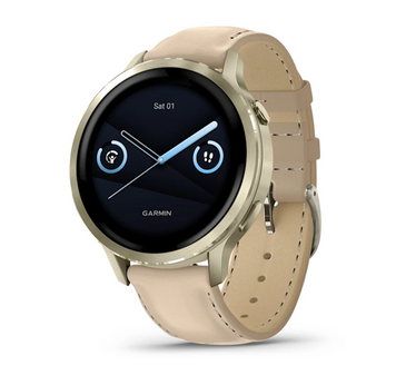 Garmin Venu 4 - 41 mm Lunar Gold with Bone Silicone Band and Light Sand Leather Band 010-03013-03 фото