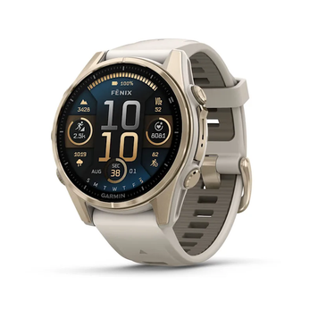 Garmin Fenix 8 &ndash; 43 mm AMOLED Sapphire Soft Gold with Fog Gray/Dark Sandstone Silicone Band 010-02903-10 фото