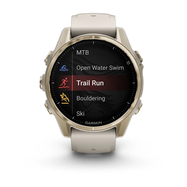 Garmin Fenix 8 &ndash; 43 mm AMOLED Sapphire Soft Gold with Fog Gray/Dark Sandstone Silicone Band 010-02903-10 фото
