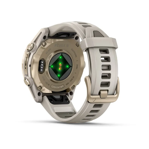 Garmin Fenix 8 &ndash; 43 mm AMOLED Sapphire Soft Gold with Fog Gray/Dark Sandstone Silicone Band 010-02903-10 фото
