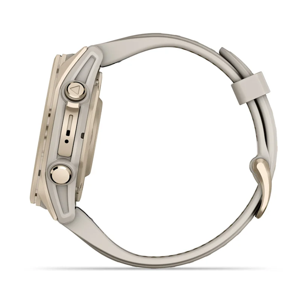 Garmin Fenix 8 &ndash; 43 mm AMOLED Sapphire Soft Gold with Fog Gray/Dark Sandstone Silicone Band 010-02903-10 фото