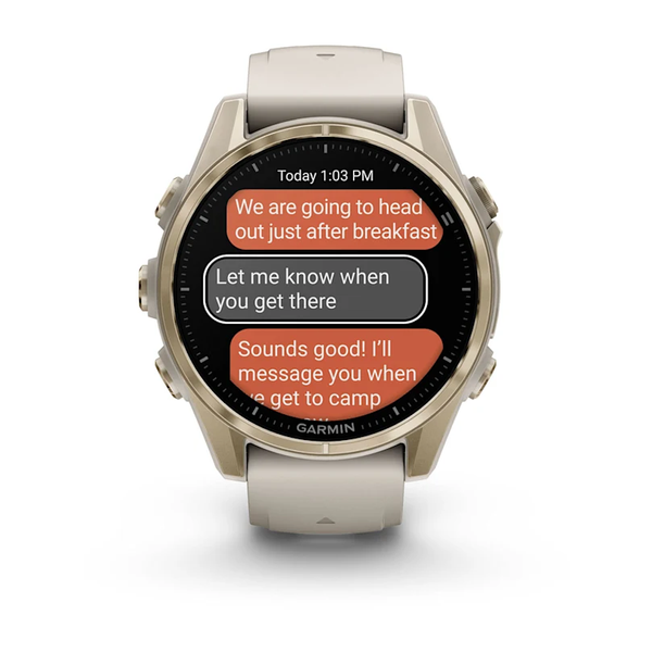 Garmin Fenix 8 &ndash; 43 mm AMOLED Sapphire Soft Gold with Fog Gray/Dark Sandstone Silicone Band 010-02903-10 фото