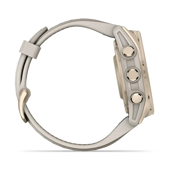 Garmin Fenix 8 &ndash; 43 mm AMOLED Sapphire Soft Gold with Fog Gray/Dark Sandstone Silicone Band 010-02903-10 фото