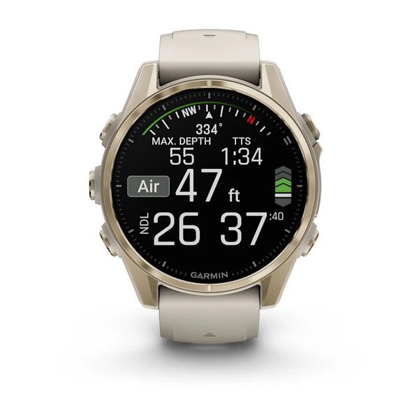 Garmin Fenix 8 &ndash; 43 mm AMOLED Sapphire Soft Gold with Fog Gray/Dark Sandstone Silicone Band 010-02903-10 фото