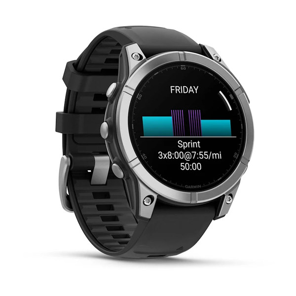 Garmin Fenix E &ndash; 47 mm AMOLED Stainless Steel with Black Silicone Band 010-03025-02 фото