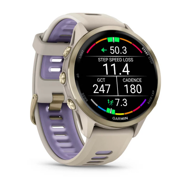 Garmin Forerunner 970 Soft Gold Titanium with French Gray Case and French Gray/Translucent Indigo Band 010-02969-02 фото