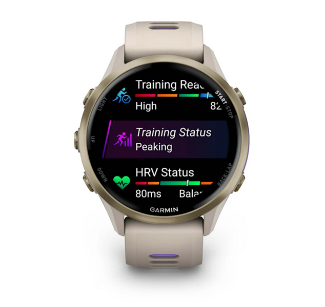Garmin Forerunner 970 Soft Gold Titanium with French Gray Case and French Gray/Translucent Indigo Band 010-02969-02 фото