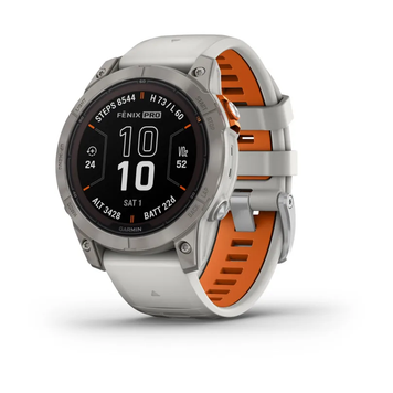 Garmin Fenix 7 Pro &ndash; Sapphire Solar Edition Titanium with Fog Gray/Ember Orange Band 010-02777-20 фото