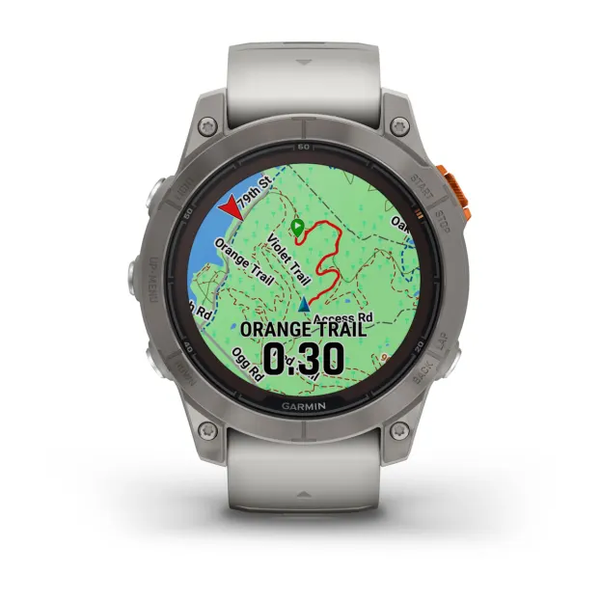 Garmin Fenix 7 Pro &ndash; Sapphire Solar Edition Titanium with Fog Gray/Ember Orange Band 010-02777-20 фото