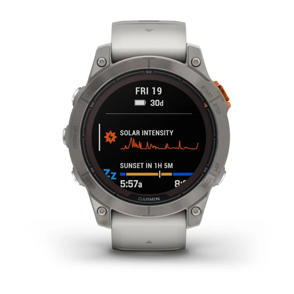 Garmin Fenix 7 Pro &ndash; Sapphire Solar Edition Titanium with Fog Gray/Ember Orange Band 010-02777-20 фото