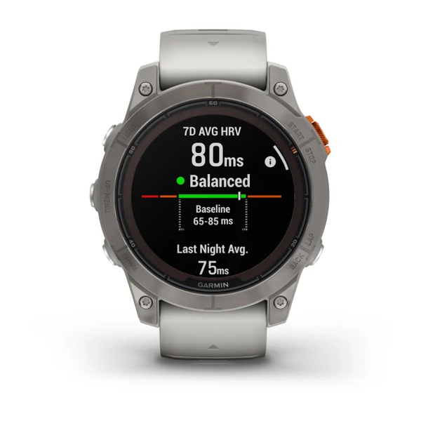 Garmin Fenix 7 Pro &ndash; Sapphire Solar Edition Titanium with Fog Gray/Ember Orange Band 010-02777-20 фото