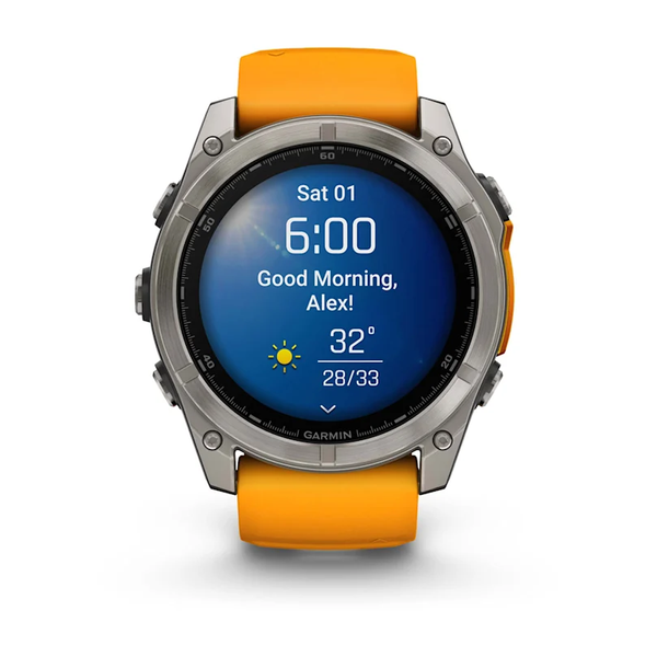 Garmin Fenix 8 &ndash; 51 mm AMOLED Sapphire Titanium with Spark Orange 010-02905-10 фото