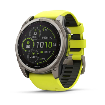 Garmin Fenix 8 &ndash; 51 mm Solar Sapphire Titanium with Amp Yellow/Graphite Silicone Band 010-02907-20 фото