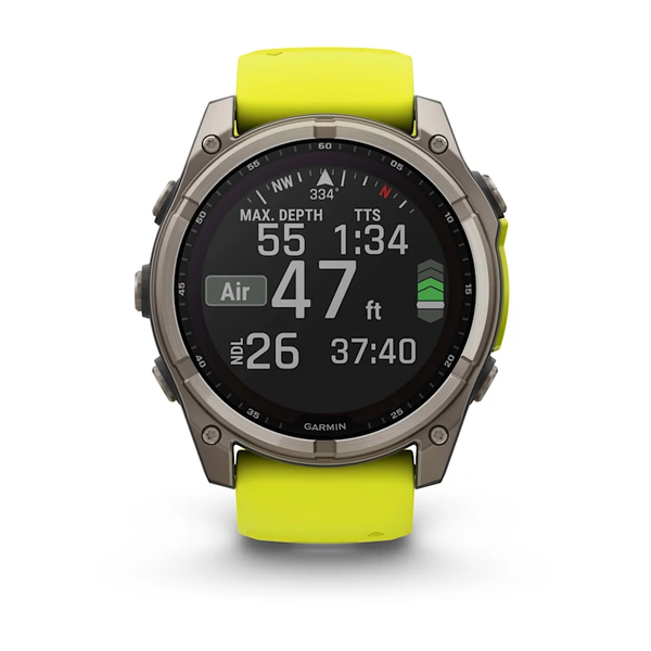 Garmin Fenix 8 &ndash; 51 mm Solar Sapphire Titanium with Amp Yellow/Graphite Silicone Band 010-02907-20 фото