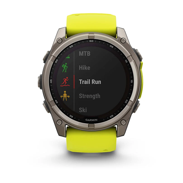 Garmin Fenix 8 &ndash; 51 mm Solar Sapphire Titanium with Amp Yellow/Graphite Silicone Band 010-02907-20 фото
