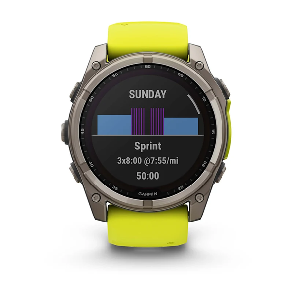 Garmin Fenix 8 &ndash; 51 mm Solar Sapphire Titanium with Amp Yellow/Graphite Silicone Band 010-02907-20 фото