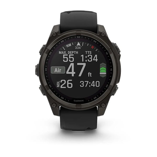 Garmin Fenix 8 &ndash; 47 mm Solar Sapphire Carbon Gray DLC Titanium with Black/Pebble Gray Silicone Band 010-02906-10 фото
