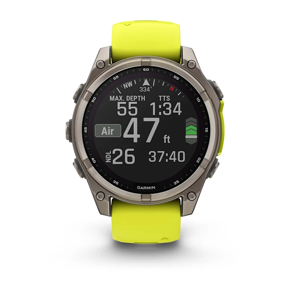 Garmin Fenix 8 &ndash; 47 mm Solar Sapphire Titanium with Amp Yellow/Graphite Silicone Band 010-02906-20 фото