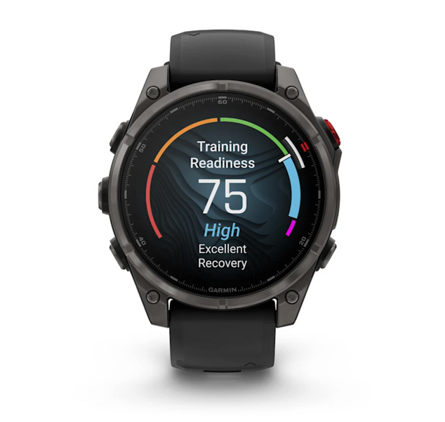 Garmin Fenix 8 Pro &ndash; 47 mm, AMOLED Sapphire, Carbon Gray DLC Titanium with Black/Pebble Gray Silicone Band 010-03198-00 фото