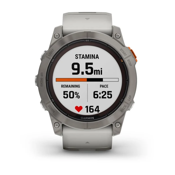 Garmin Fenix 7X Pro &ndash; Sapphire Solar Edition Titanium with Fog Gray/Ember Orange Band 010-02778-14 фото
